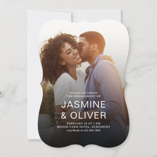 フルブリードモダン婚約写真ウェディングパーティー 招待状 (正面)