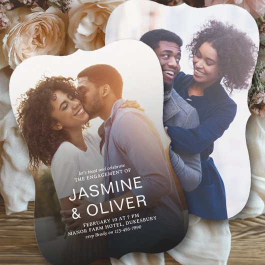 フルブリードモダン婚約写真ウェディングパーティー 招待状