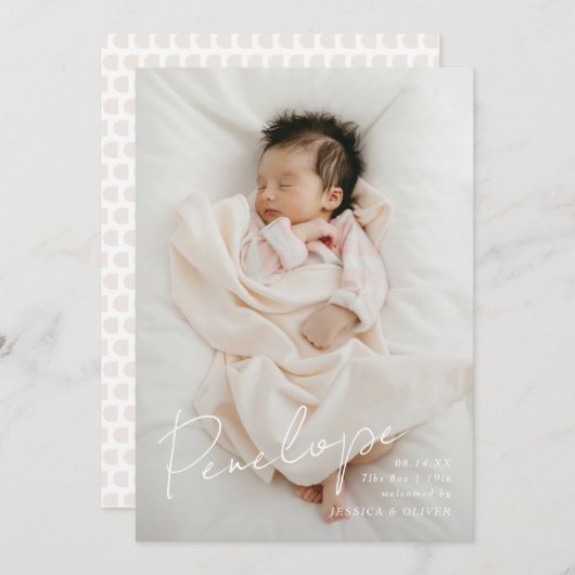 フルブリードモダン書道ベビー名 案内状 (正面/裏面)