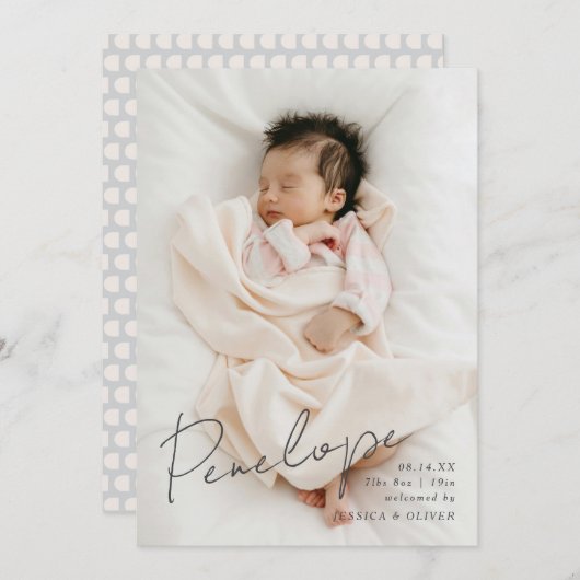 フルブリードモダン書道ベビー名 案内状 (正面/裏面)