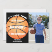 フルボール黒写真バスケットボールボールホワイト 招待状 (正面)