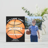 フルボール黒写真バスケットボールボールホワイト 招待状 (スタンド正面)