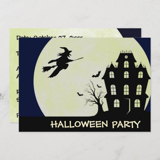 フルムーンアンドハウス幽霊のよく出るハロウィーン招待状 招待状 (正面/裏面)