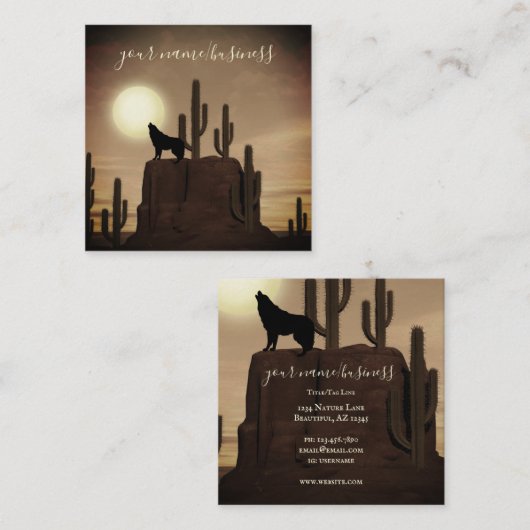フルムーンウルフハウリングデザートサボテン スクエア名刺 (正面/裏面)