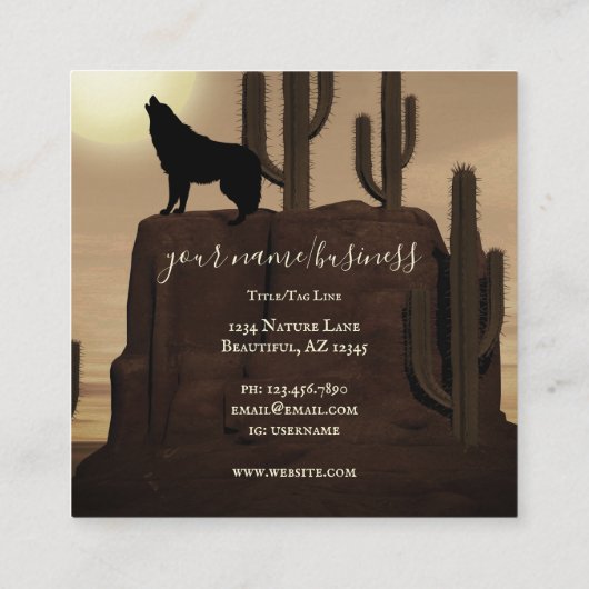 フルムーンウルフハウリングデザートサボテン スクエア名刺 (裏面)