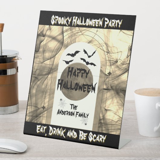 フルムーンスパイダーこうもり不気味怖いハッピーハローウィン 台座サイン (インサイチュ)