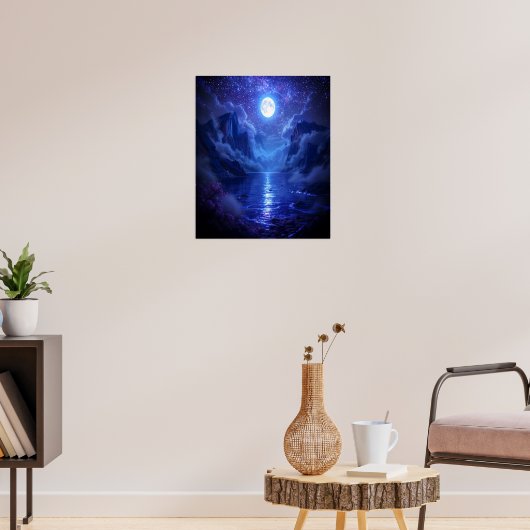 フルムーンセレニティポスター自然インスパイア-ウォールアート ポスター (リビング3)