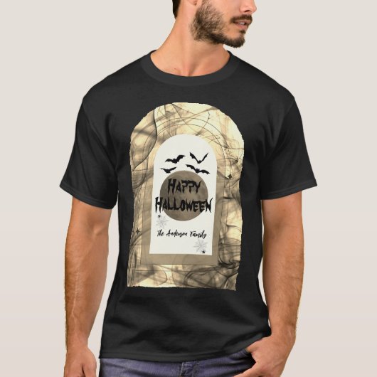 フルムーンタイポグラフィ不気味モダンハッピーハローウィン Tシャツ (正面)