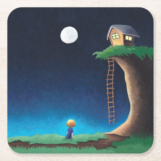 フルムーンナイトスカイスクエア紙コースター スクエアペーパーコースター (正面)