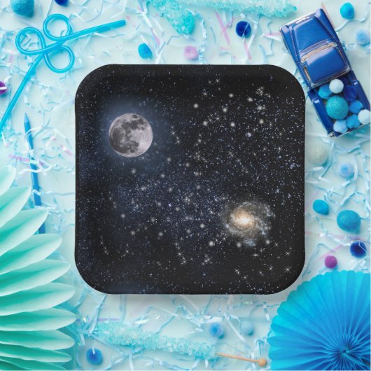 フルムーンナイトスカイスターアウタースペース紙ディンヌ ペーパープレート (パーティー)