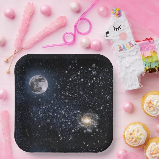 フルムーンナイトスカイスターアウタースペース紙ディンヌ ペーパープレート (パーティー)