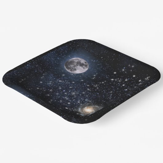 フルムーンナイトスカイスターアウタースペース紙ディンヌ ペーパープレート (傾斜あり)