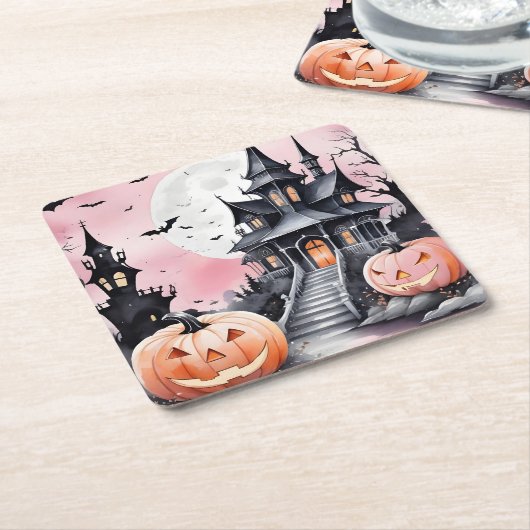 フルムーンハウス幽霊のよく出るハロウィーン スクエアペーパーコースター (アングル)