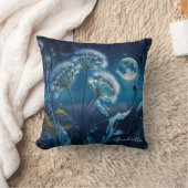 フルムーンブルーの美しい水彩タンポポ クッション (ブランケット)