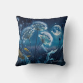 フルムーンブルーの美しい水彩タンポポ クッション (裏面)