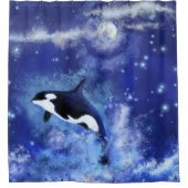 フルムーンブルーシャワーカーテンにキラー鯨 シャワーカーテン (正面)