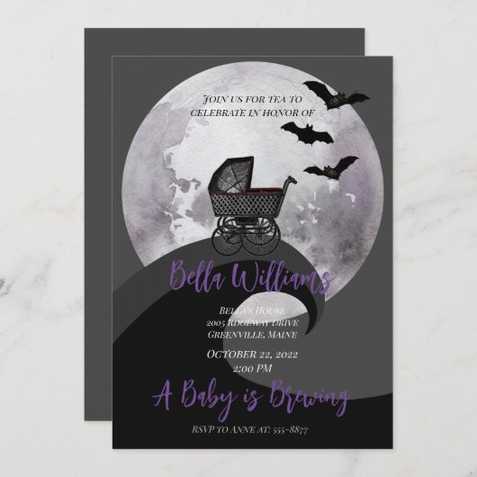 フルムーンベビーキャリッジこうもりウィッチー赤ちゃんシャワー 招待状 (正面/裏面)