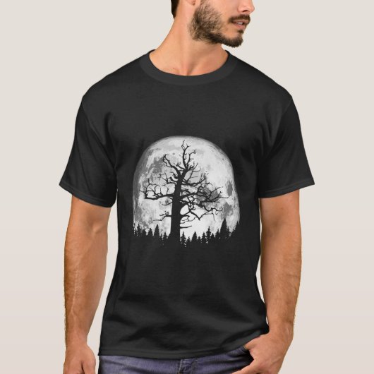 フルムーンミニマリストの不気味な木 Tシャツ (正面)
