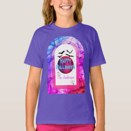 フルムーンモダンこうもりスパイダー不気味ハッピーハローウィン Tシャツ