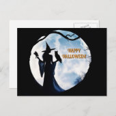 フルムーンレイヴンフクロウのハロウィンの魔女 シーズンポストカード (正面/裏面)