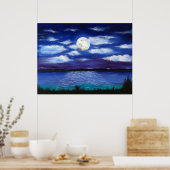 「フルムーン夕べ海シーンアートポスタープリント ポスター (キッチン)