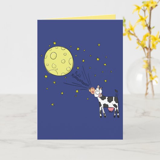 フルムーン – 牛おもしろいの月のグリーティングカード カード (黄色い花)