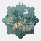 フルムーン+雪降る森のキツネ家族 クリスマス オーナメントカード (正面)