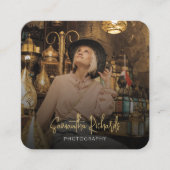 フルモダンフォトブラックおよび金ゴールドトレンディーインフルエンサー スクエア名刺 (正面)