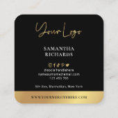 フルモダンフォトブラックおよび金ゴールドトレンディーインフルエンサー スクエア名刺 (裏面)