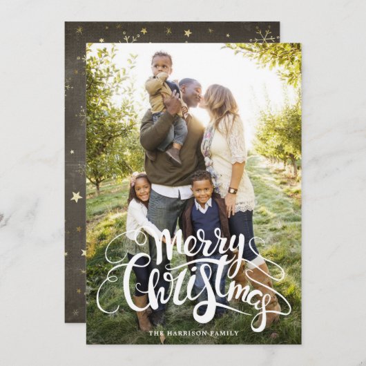 フルモダンフォト金ゴールド雪の結晶メッセージ シーズンカード (正面/裏面)