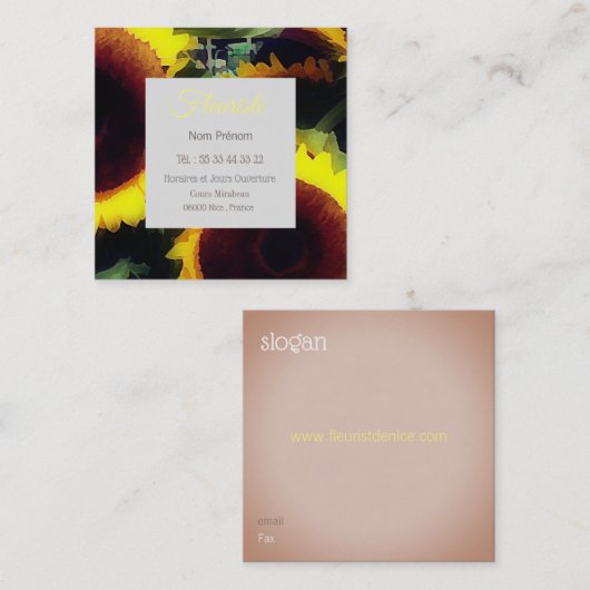 フルリステス諸島カルト・デ・ヴィサイト – トルネソール スクエア名刺 (正面/裏面)