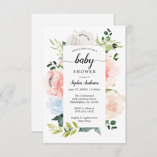 フルーアジョリーかわいらしフローラベビーシャワー招待状 招待状 (正面/裏面)