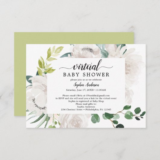 フルーアジョリーフローラバーチャル赤ちゃんシャワー招待状 招待状 (正面/裏面)