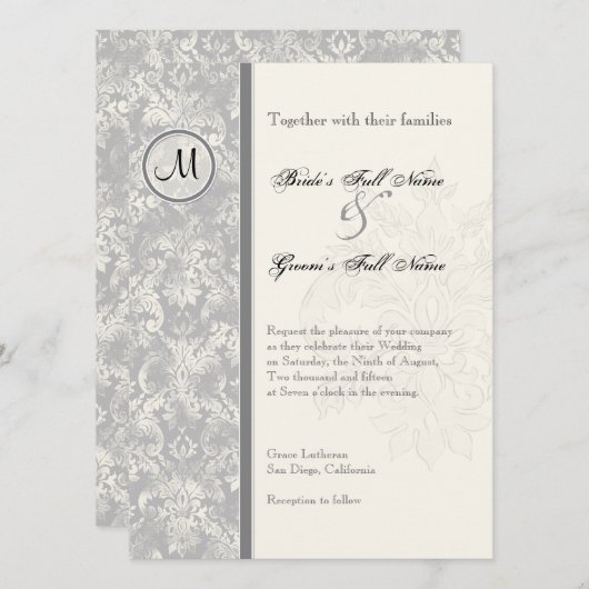 フルーアディライスダマスクグレイ結婚式招待状 招待状 (正面/裏面)
