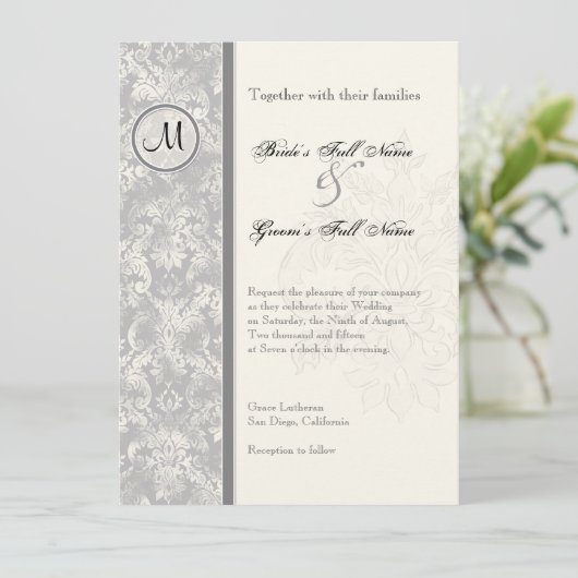 フルーアディライスダマスクグレイ結婚式招待状 招待状 (スタンド正面)