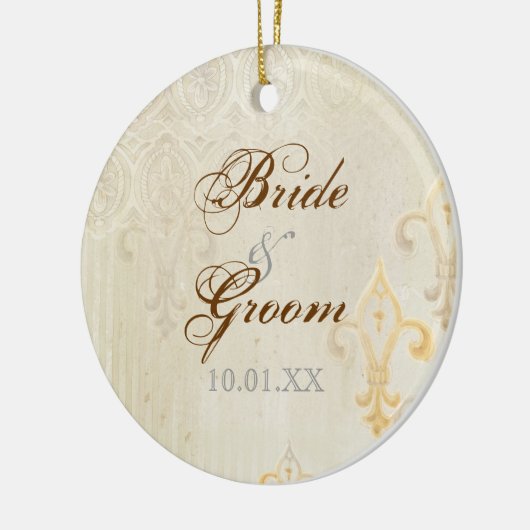 フルーアディライスダマスク2クリーム結婚ズオーナメント セラミックオーナメント (左)