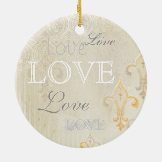 フルーアディライスダマスク2クリーム結婚ズオーナメント セラミックオーナメント (裏面)