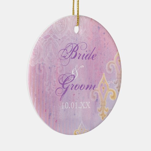 フルーアディライスダマスク2ブルー結婚ズオーナメント セラミックオーナメント (右)