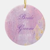 フルーアディライスダマスク2ブルー結婚ズオーナメント セラミックオーナメント (正面)