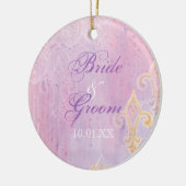 フルーアディライスダマスク2ブルー結婚ズオーナメント セラミックオーナメント (左)