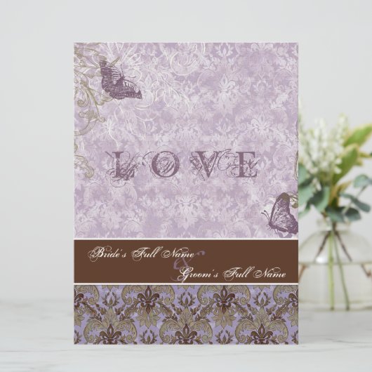 フルーアディライスダマスク – パープル結婚式招待状 招待状 (スタンド正面)