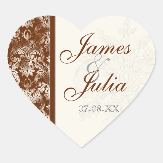 フルーアディライスダマスク – ブラウン結婚ズシール ハートシール (正面)