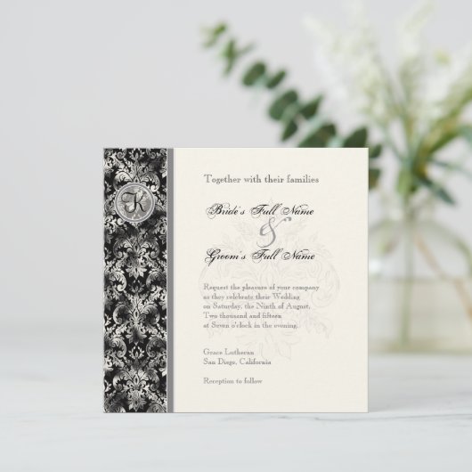 フルーアディライスダマスク – ブラック結婚式招待状 招待状 (スタンド正面)