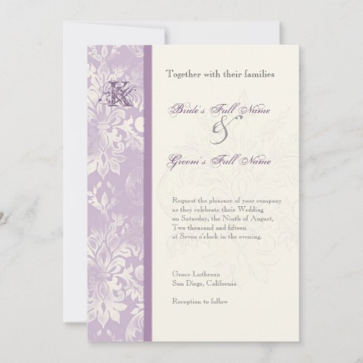 フルーアディライスダマスク – 薄紫結婚式招待状 招待状 (正面)