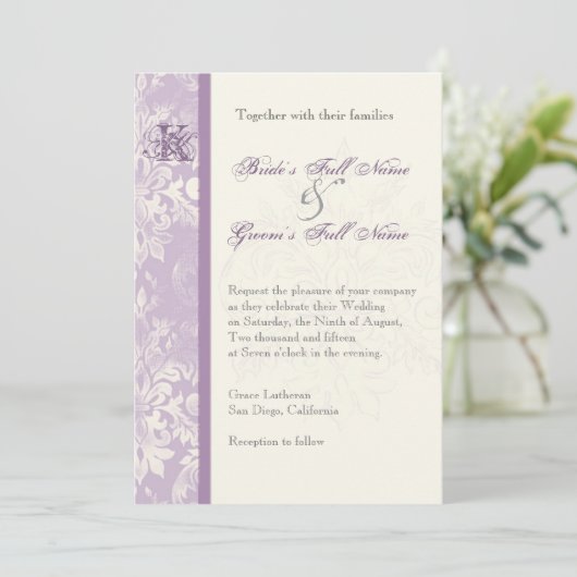 フルーアディライスダマスク – 薄紫結婚式招待状 招待状 (スタンド正面)