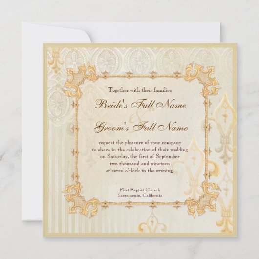 フルーアディリーズダマスク2クリーム結婚式招待状 招待状 (裏面)