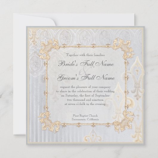 フルーアディリーズダマスク2グレー結婚式招待状 招待状 (裏面)