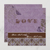 フルーアディリーズダマスク – Dkパープル結婚式招待状 招待状 (正面/裏面)