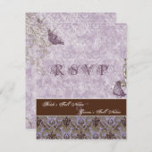 フルーアディLysダマスク – 紫RSVP応答カード 出欠カード (正面/裏面)