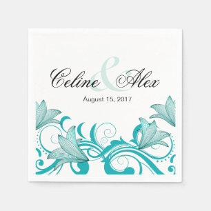フルーアデリカフローラ結婚ズ ティール(緑がかった色) スタンダードカクテルナプキン